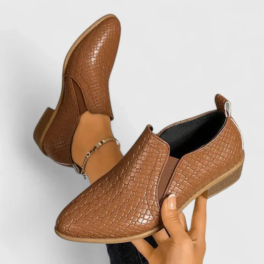 Comfortable Brown Leather Ankle Boots for Women with Block Heel Closed Toe Casual Style