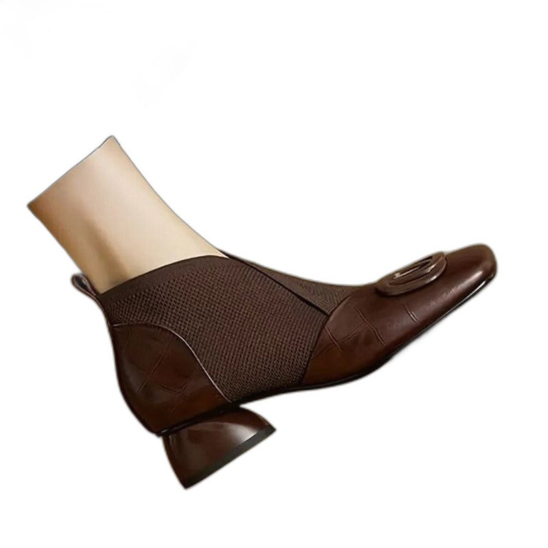 Comfortable Brown Leather Ankle Boots for Women with Block Heel Closed Toe Casual Style