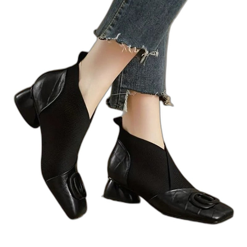 Comfortable Brown Leather Ankle Boots for Women with Block Heel Closed Toe Casual Style