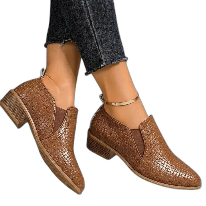 Comfortable Brown Leather Ankle Boots for Women with Block Heel Closed Toe Casual Style