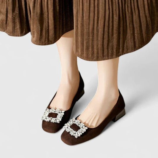 Comfortable Brown Leather Flats for Women with Pointed Toe Buckle Casual Style