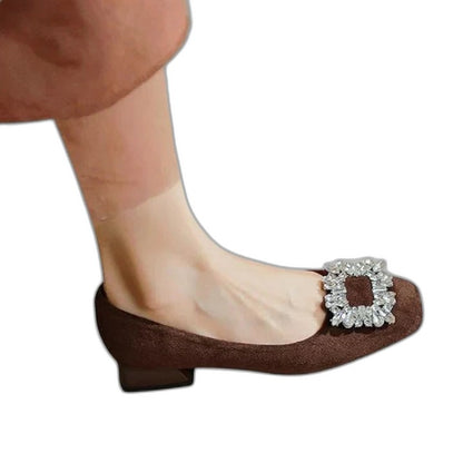 Comfortable Brown Leather Flats for Women with Pointed Toe Buckle Casual Style