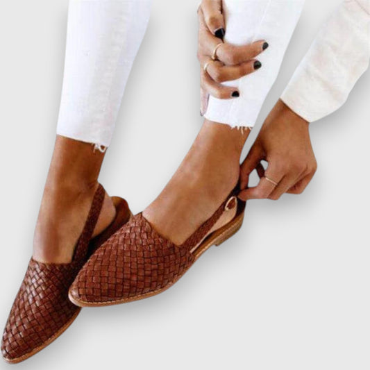 Comfortable Brown Leather Flats for Women with Slingback Closed Toe Casual Style