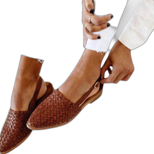 Comfortable Brown Leather Flats for Women with Slingback Pointed Toe Casual Style