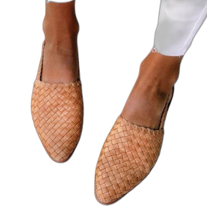Comfortable Brown Leather Flats for Women with Slingback Pointed Toe Casual Style