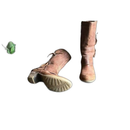 Comfortable Brown Leather Knee High Boots for Women with Block Heel Casual Style