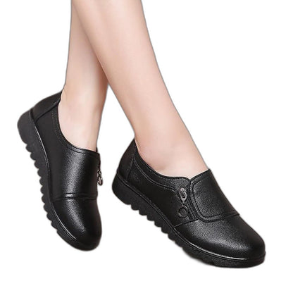 Comfortable Brown Leather Loafers for Women with Closed Toe Slip On Casual Style