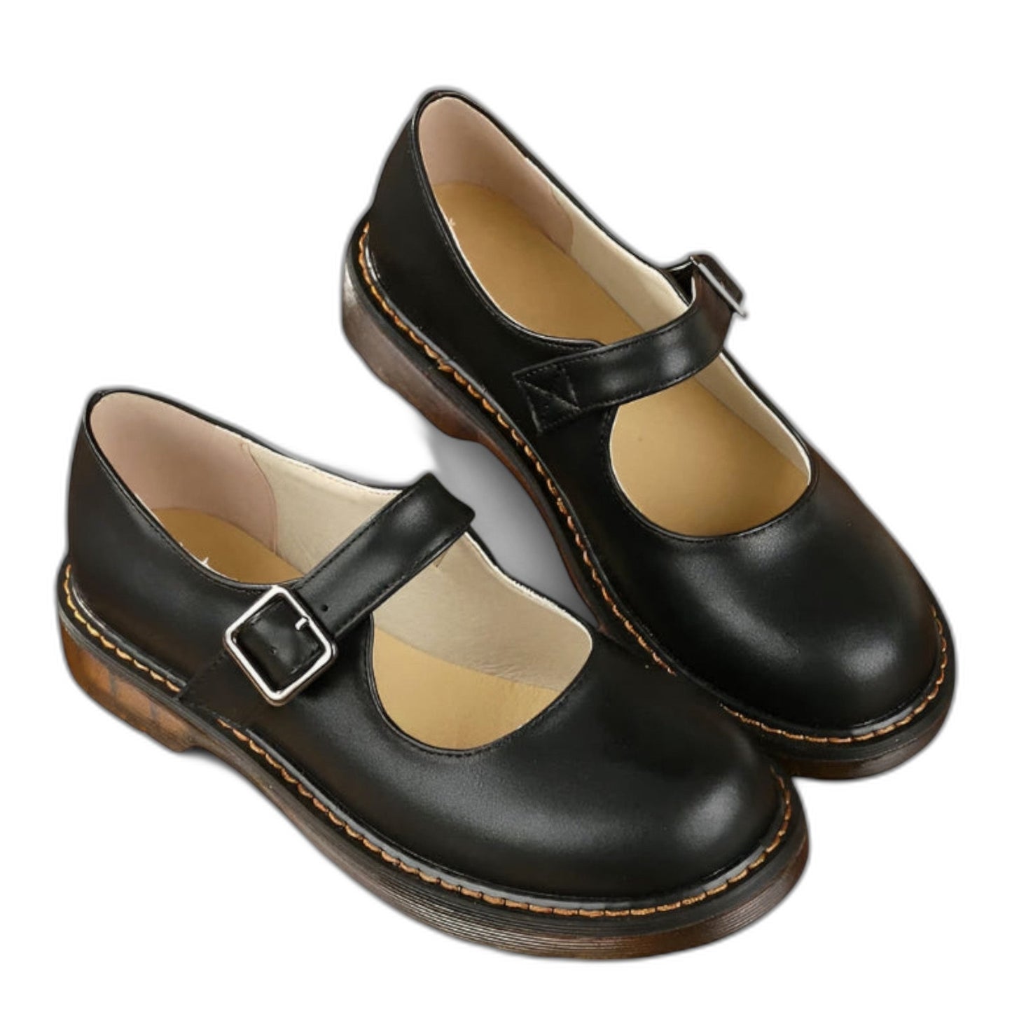 Comfortable Brown Leather Mary Jane Shoes for Women with Closed Toe Buckle Casual Style