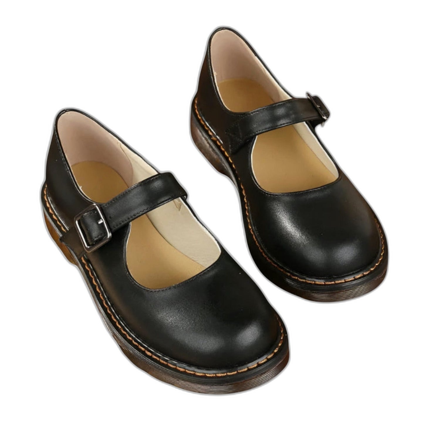 Comfortable Brown Leather Mary Jane Shoes for Women with Closed Toe Buckle Casual Style