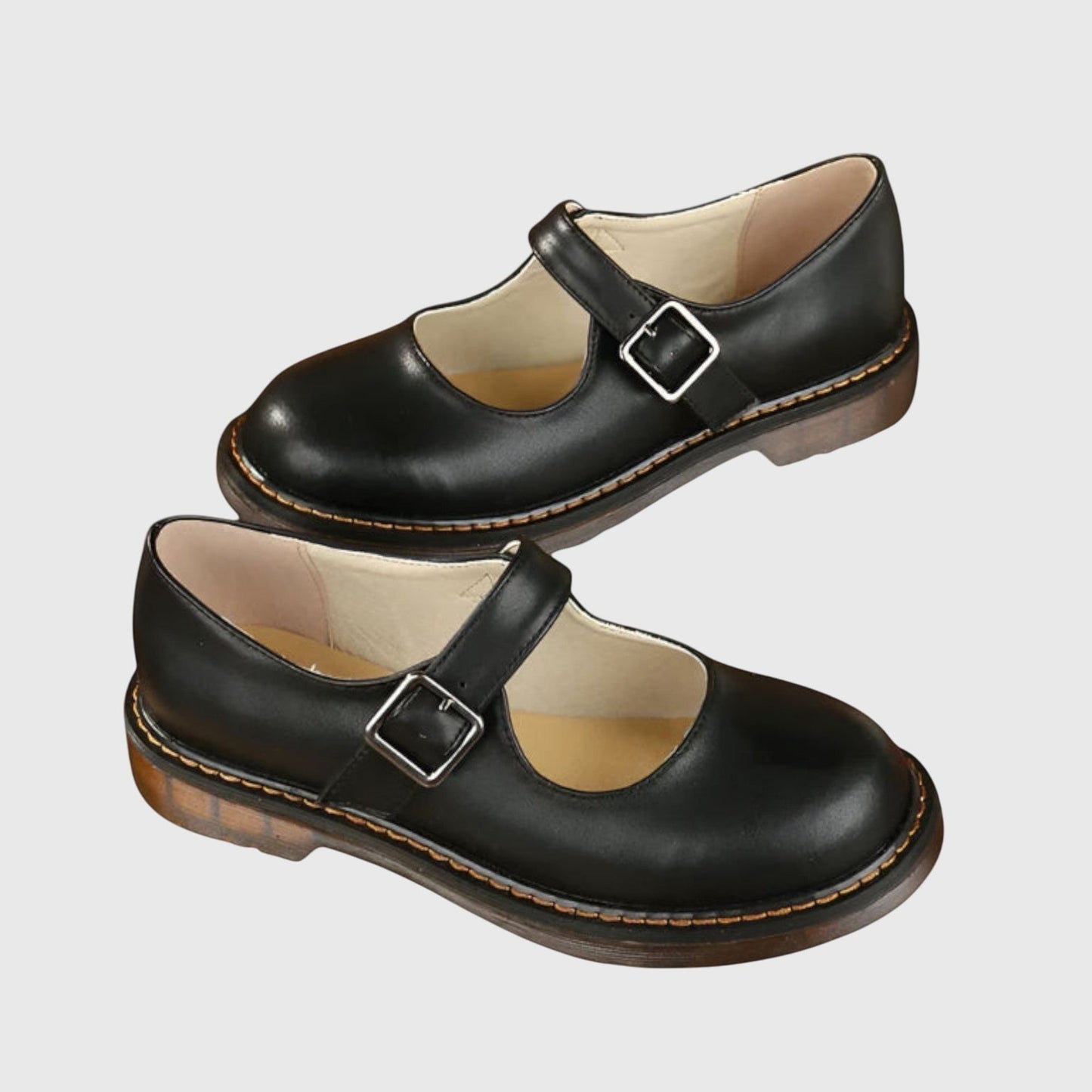 Comfortable Brown Leather Mary Jane Shoes for Women with Closed Toe Buckle Casual Style
