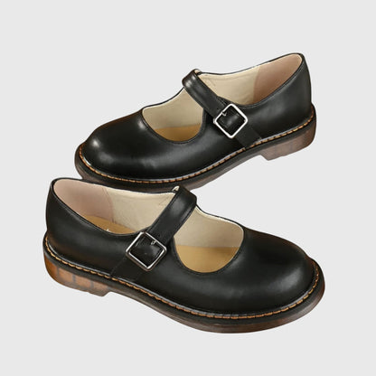 Comfortable Brown Leather Mary Jane Shoes for Women with Closed Toe Buckle Casual Style