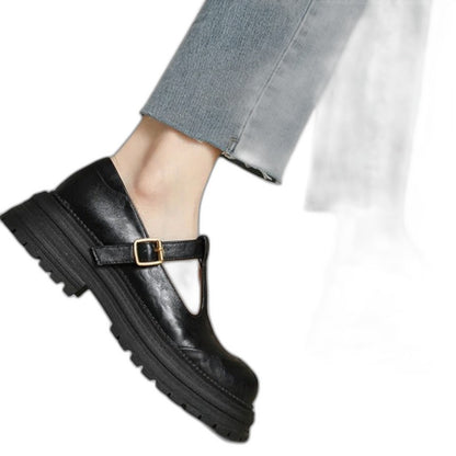Comfortable Brown Leather Mary Jane Shoes for Women with Closed Toe Buckle Casual Style