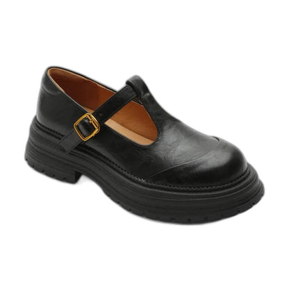 Comfortable Brown Leather Mary Jane Shoes for Women with Closed Toe Buckle Casual Style