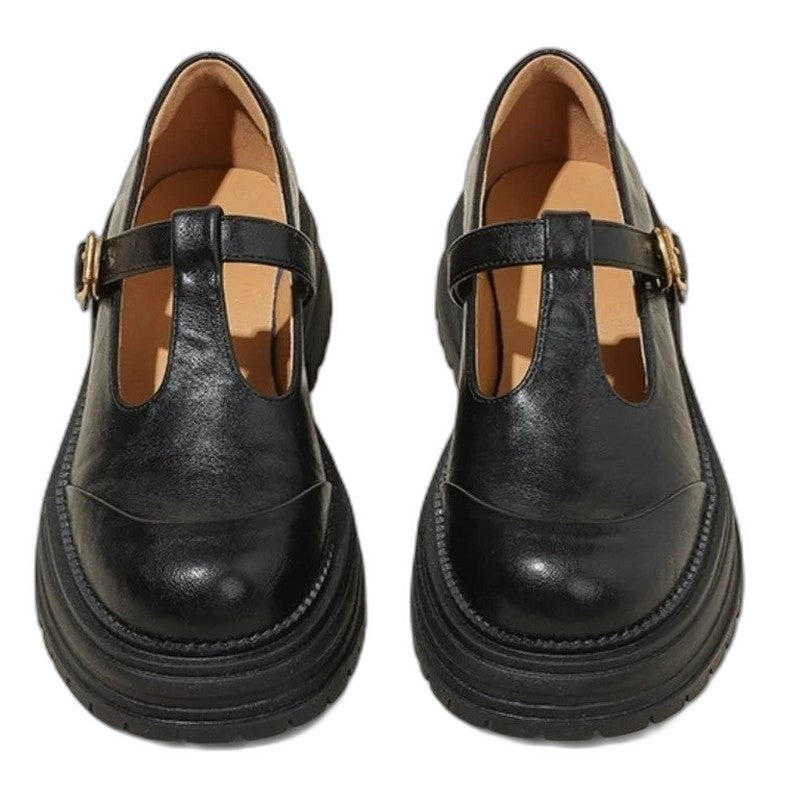 Comfortable Brown Leather Mary Jane Shoes for Women with Closed Toe Buckle Casual Style