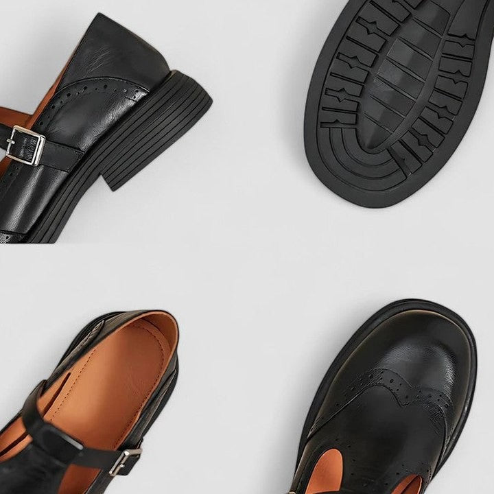 Comfortable Brown Leather Mary Jane Shoes for Women with Closed Toe Fur Lined Buckle Casual Style