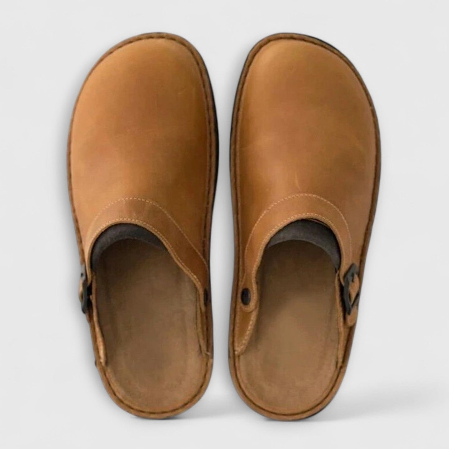 Comfortable Brown Leather Mules for Women with Closed Toe Buckle Casual Style