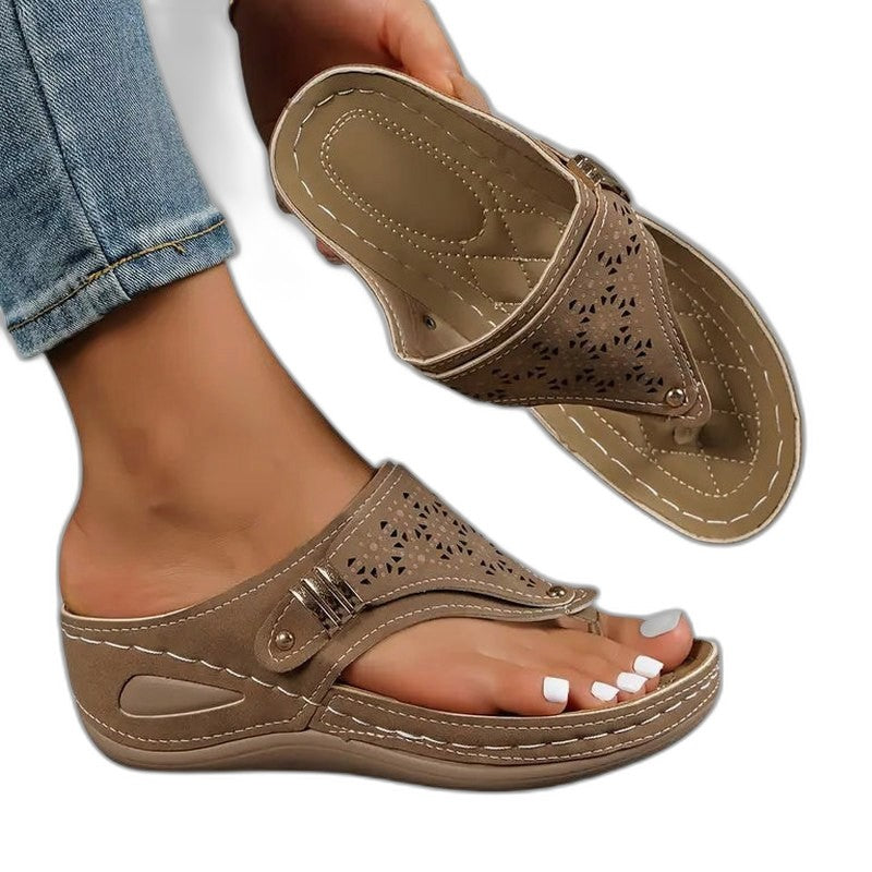 Comfortable Brown Leather Mules for Women with Cutout Platform Open Toe Casual Style