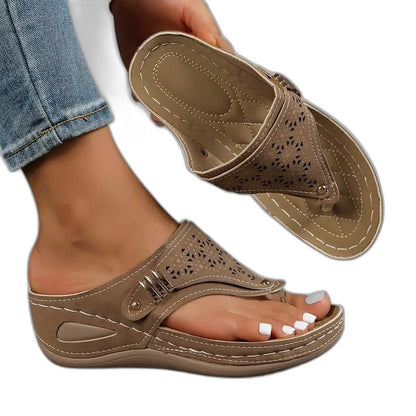 Comfortable Brown Leather Mules for Women with Cutout Platform Open Toe Casual Style