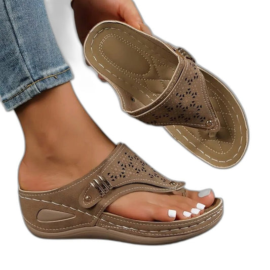 Comfortable Brown Leather Mules for Women with Cutout Platform Open Toe Casual Style