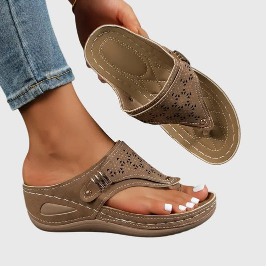 Comfortable Brown Leather Mules for Women with Cutout Platform Open Toe Casual Style