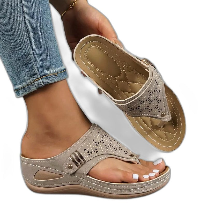 Comfortable Brown Leather Mules for Women with Cutout Platform Open Toe Casual Style