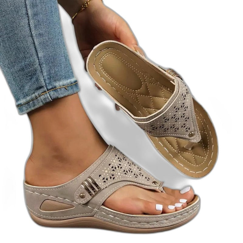Comfortable Brown Leather Mules for Women with Cutout Platform Open Toe Casual Style