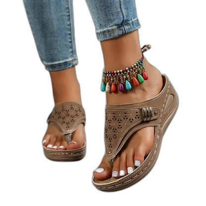 Comfortable Brown Leather Mules for Women with Cutout Platform Open Toe Casual Style