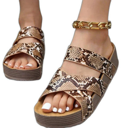 Comfortable Brown Leather Platform Sandals for Women with Open Toe Casual Style