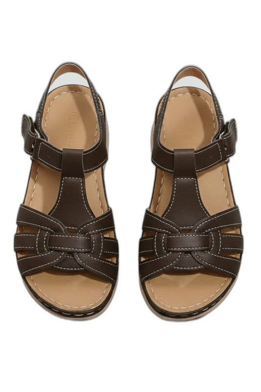 Comfortable Brown Leather Sandals for Women with Ankle Strap Open Toe Buckle Casual Style