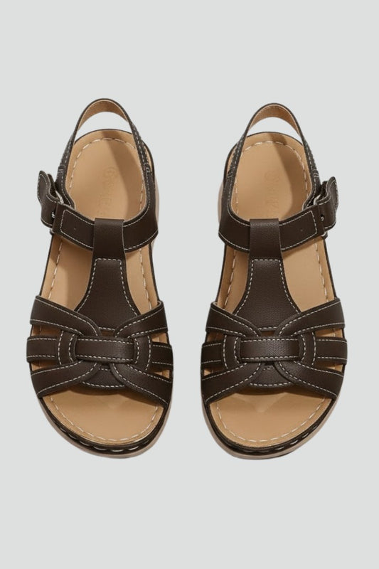 Comfortable Brown Leather Sandals for Women with Ankle Strap Open Toe Buckle Casual Style