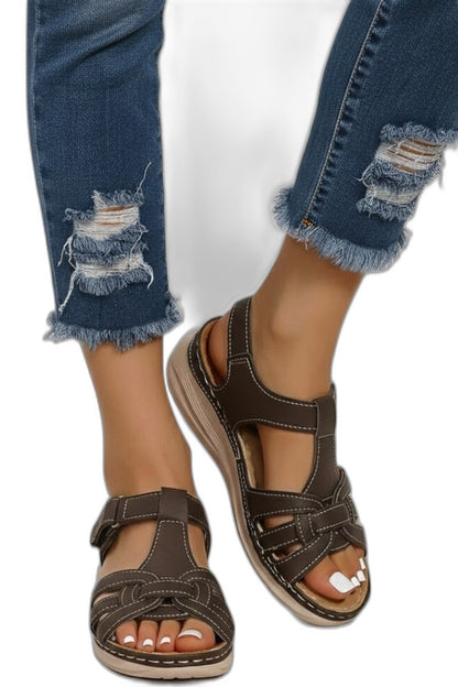 Comfortable Brown Leather Sandals for Women with Ankle Strap Open Toe Buckle Casual Style