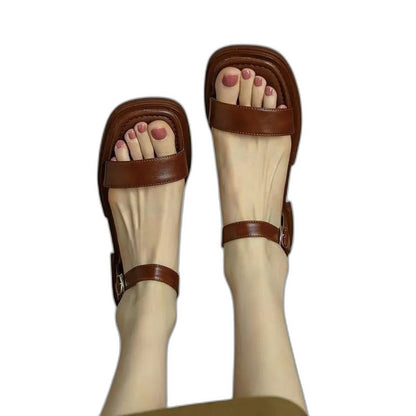 Comfortable Brown Leather Sandals for Women with Ankle Strap Open Toe Casual Style