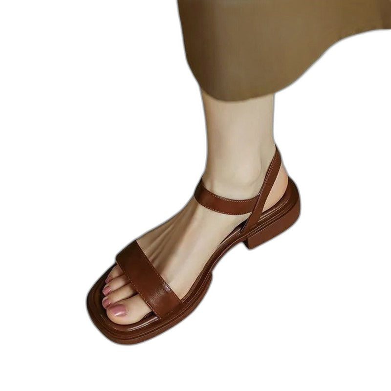 Comfortable Brown Leather Sandals for Women with Ankle Strap Open Toe Casual Style