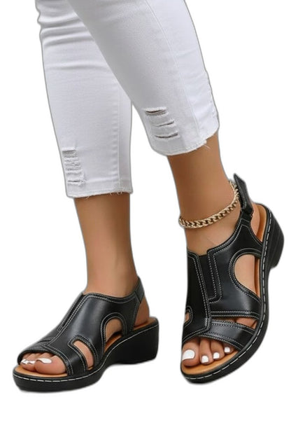 Comfortable Brown Leather Sandals for Women with Cutout Platform Block Heel Slingback Casual Style