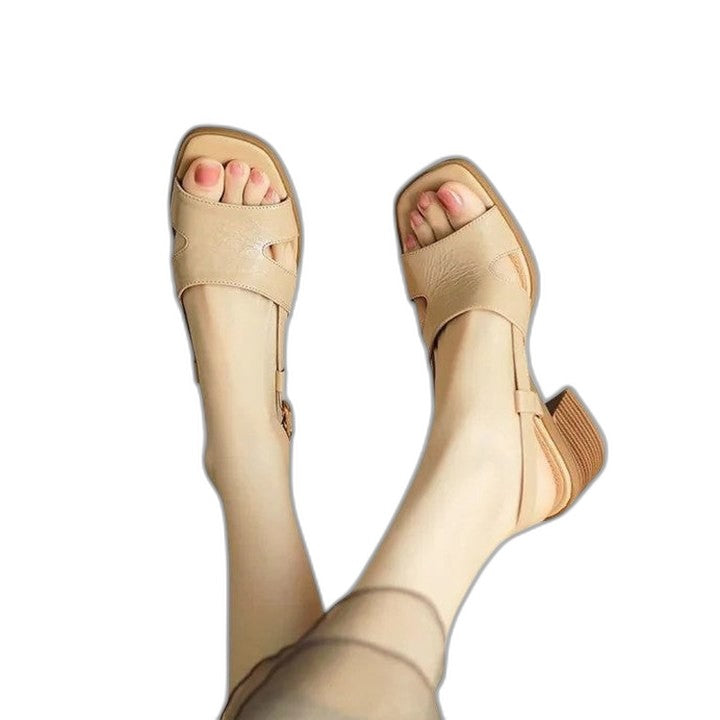 Comfortable Brown Leather Sandals for Women with Open Toe Casual Style