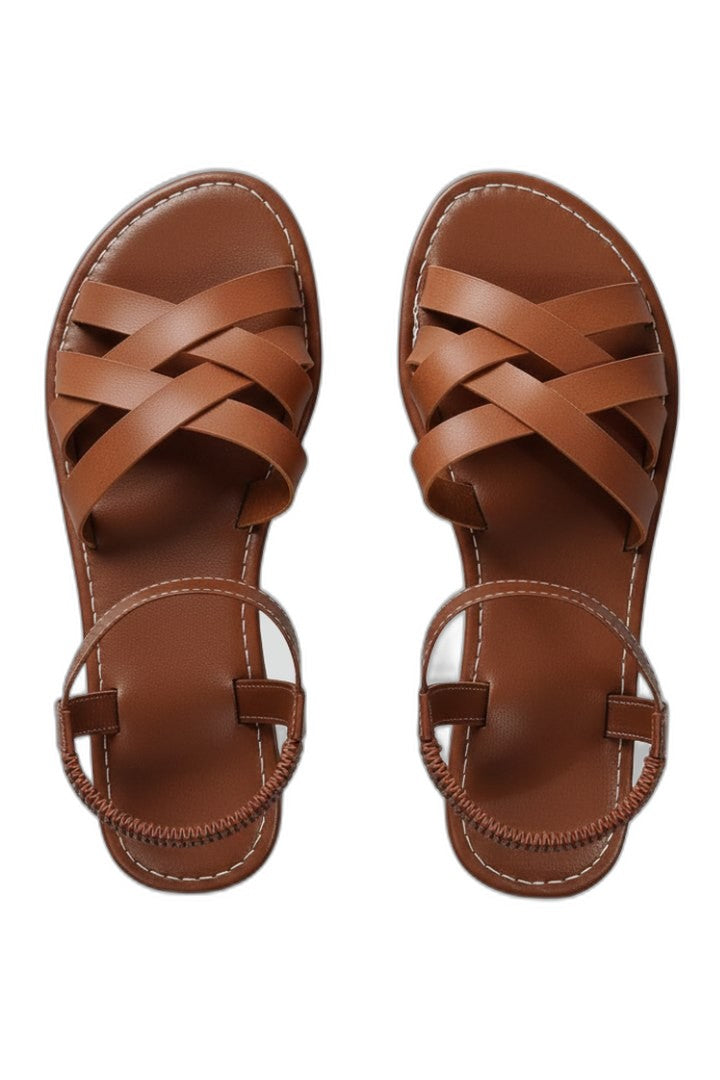 Comfortable Brown Leather Sandals for Women with Open Toe Casual Style