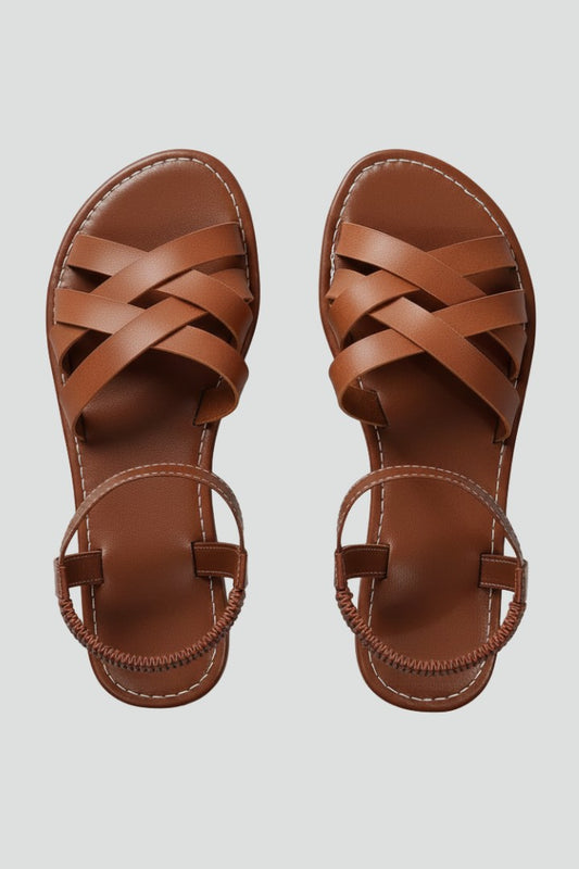 Comfortable Brown Leather Sandals for Women with Open Toe Casual Style