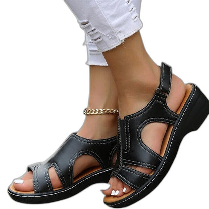 Comfortable Brown Leather Sandals for Women with Platform Ankle Strap Closed Toe Casual Style