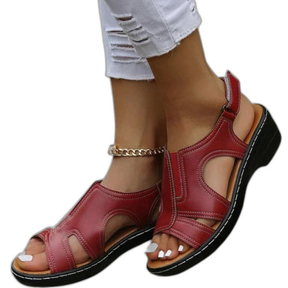 Comfortable Brown Leather Sandals for Women with Platform Ankle Strap Closed Toe Casual Style