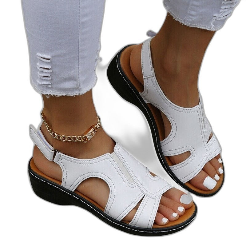 Comfortable Brown Leather Sandals for Women with Platform Ankle Strap Closed Toe Casual Style