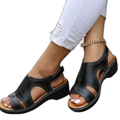 Comfortable Brown Leather Sandals for Women with Platform Ankle Strap Closed Toe Casual Style