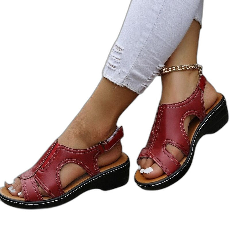 Comfortable Brown Leather Sandals for Women with Platform Ankle Strap Closed Toe Casual Style
