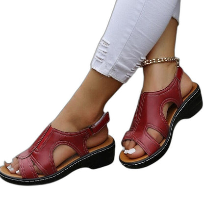 Comfortable Brown Leather Sandals for Women with Platform Ankle Strap Closed Toe Casual Style