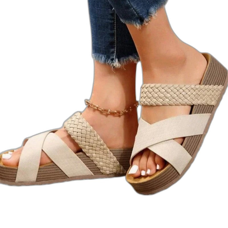 Comfortable Brown Leather Sandals for Women with Platform Open Toe Casual Style