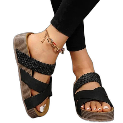 Comfortable Brown Leather Sandals for Women with Platform Open Toe Casual Style