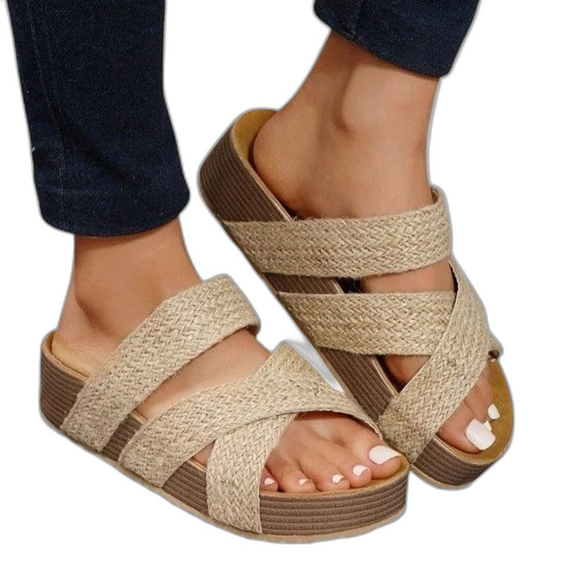 Comfortable Brown Leather Sandals for Women with Platform Open Toe Casual Style