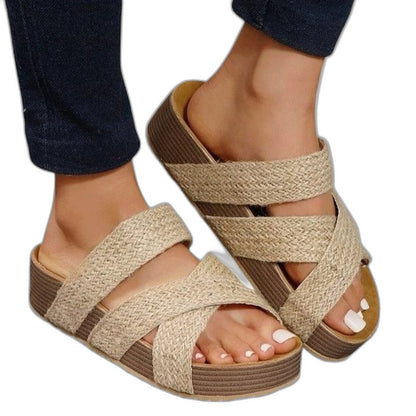 Comfortable Brown Leather Sandals for Women with Platform Open Toe Casual Style