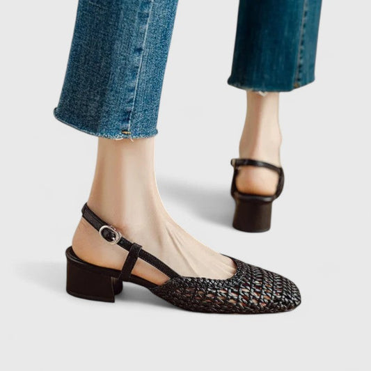Comfortable Brown Mary Jane Shoes for Women with Block Heel Slingback Pointed Toe Casual Style