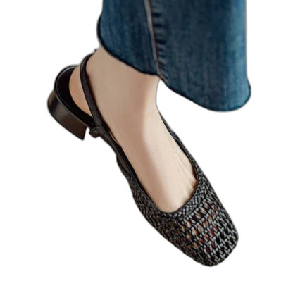 Comfortable Brown Mary Jane Shoes for Women with Block Heel Slingback Pointed Toe Casual Style