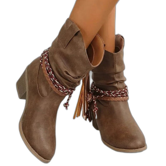 Comfortable Brown Suede Ankle Boots for Women with Block Heel Closed Toe Casual Style